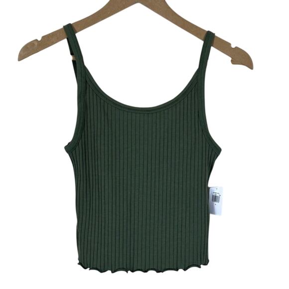 NWT Old Navy Tank Top Womens S Green Fitted Lettuce Edge Ribbed Knit Basic - Picture 1 of 4